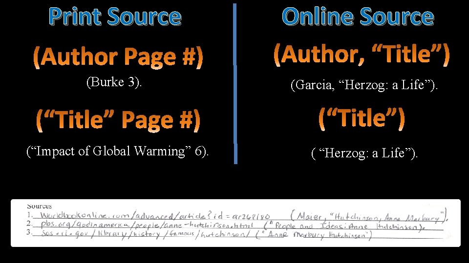 Print Source Online Source (Burke 3). (Garcia, “Herzog: a Life”). (“Impact of Global Warming”