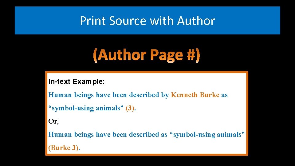 Print Source with Author In-text Example: Human beings have been described by Kenneth Burke