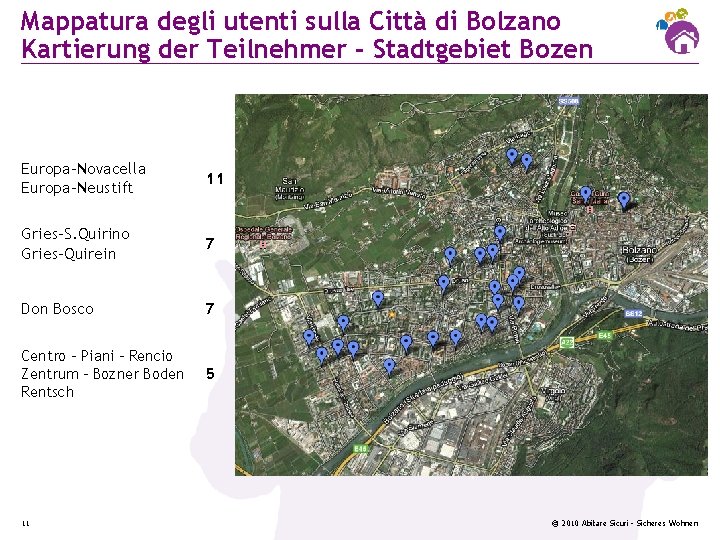 Mappatura degli utenti sulla Città di Bolzano Kartierung der Teilnehmer - Stadtgebiet Bozen Europa-Novacella