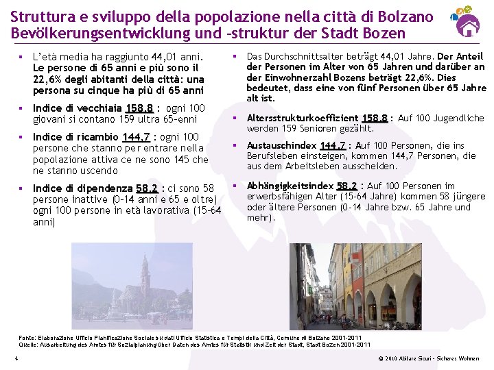 Struttura e sviluppo della popolazione nella città di Bolzano Bevölkerungsentwicklung und –struktur der Stadt