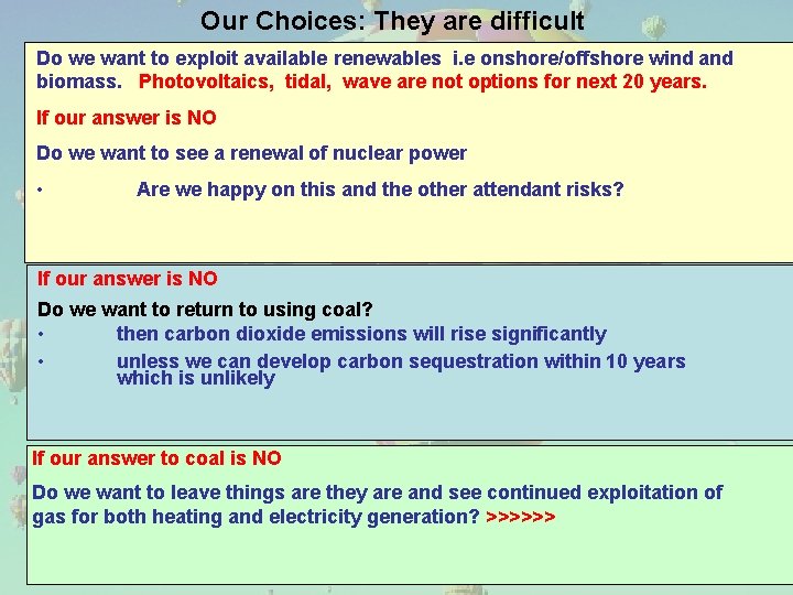 Our Choices: They are difficult Do we want to exploit available renewables i. e