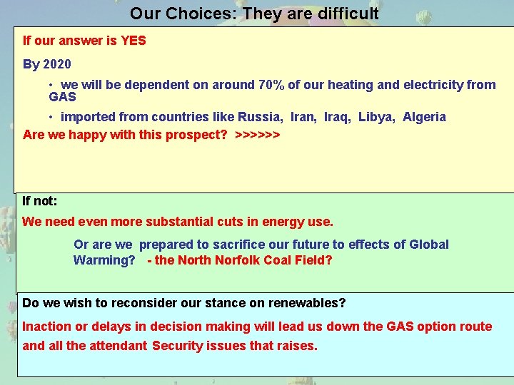 Our Choices: They are difficult If our answer is YES By 2020 • we