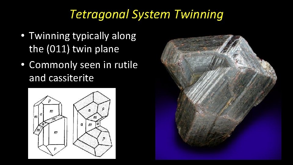 Tetragonal System Twinning • Twinning typically along the (011) twin plane • Commonly seen