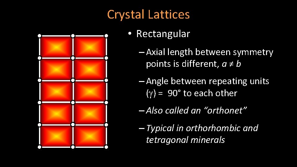 Crystal Lattices • Rectangular – Axial length between symmetry points is different, a ≠
