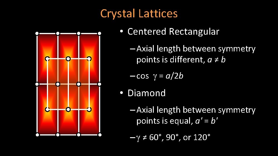 Crystal Lattices • Centered Rectangular – Axial length between symmetry points is different, a