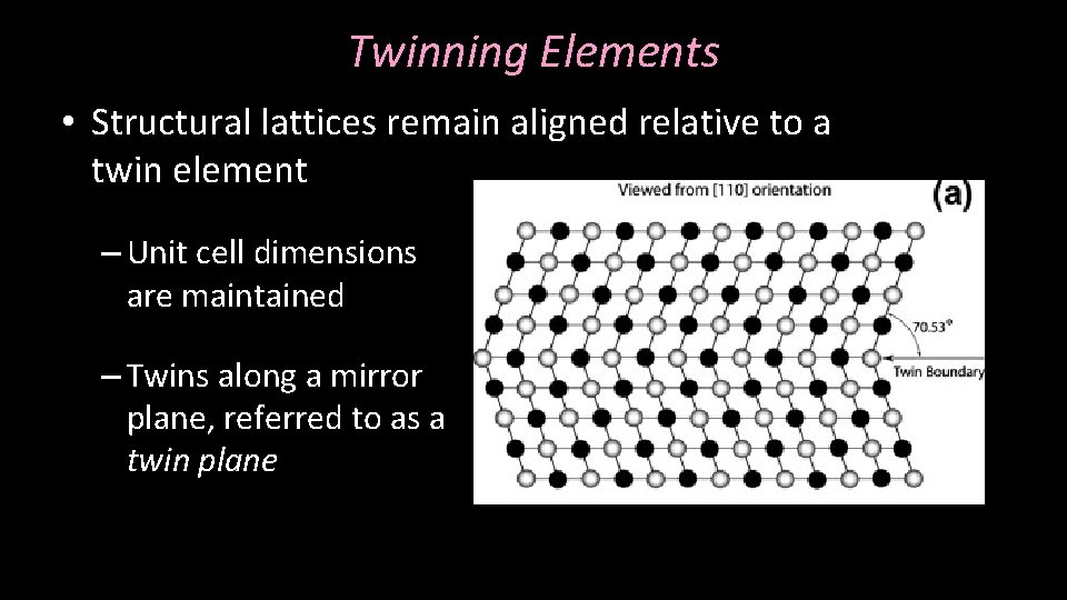 Twinning Elements • Structural lattices remain aligned relative to a twin element – Unit