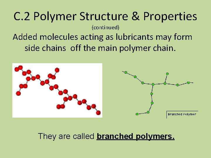 C. 2 Polymer Structure & Properties (continued) Added molecules acting as lubricants may form