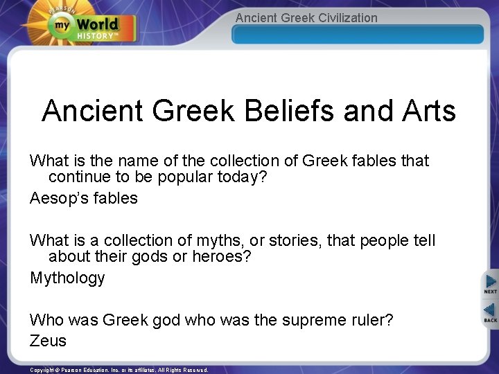 Ancient Greek Civilization Ancient Greek Beliefs and Arts What is the name of the