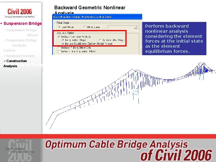 Backward Geometric Nonlinear Analysis § Suspension Bridge ü Suspension Bridge Wizard ü Suspension Bridge