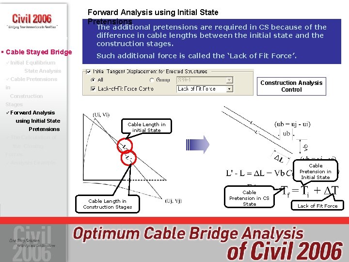 Forward Analysis using Initial State Pretensions § Suspension Bridge § Cable Stayed Bridge ü Forward Analysis using Initial State Pretensions § Suspension Bridge § Cable Stayed Bridge ü
