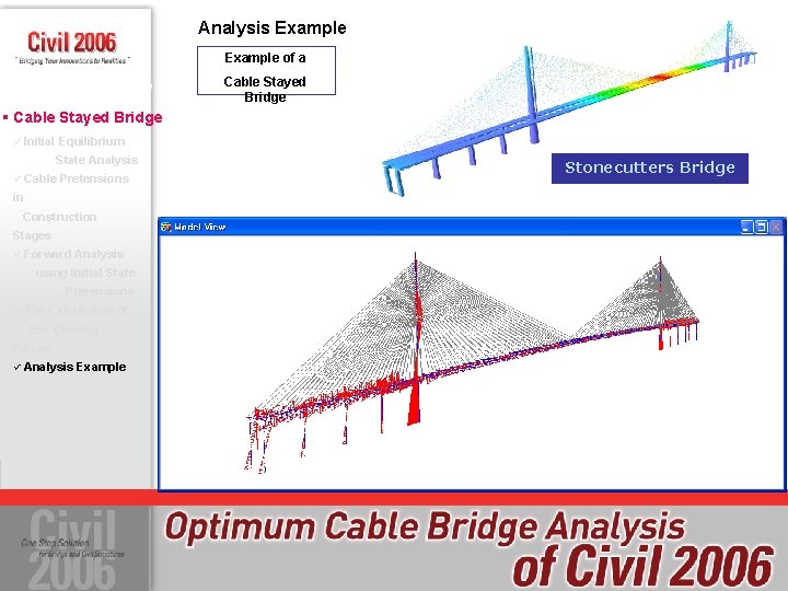 Analysis Example of a § Suspension Bridge Cable Stayed Bridge § Cable Stayed Bridge