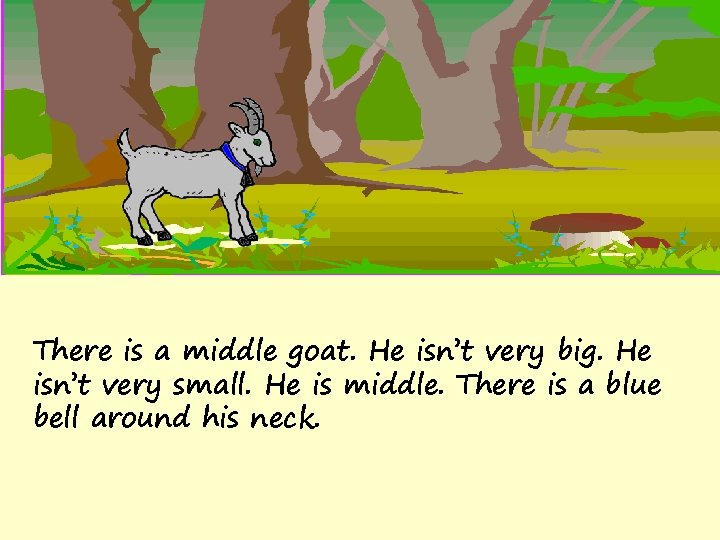 There is a middle goat. He isn’t very big. He isn’t very small. He