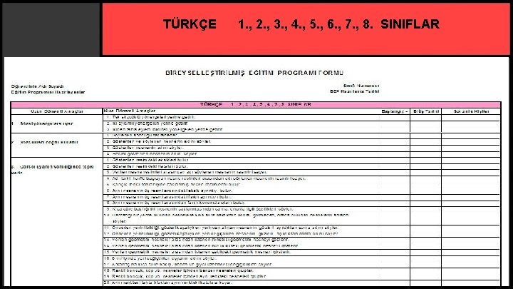 TÜRKÇE 1. , 2. , 3. , 4. , 5. , 6. , 7.