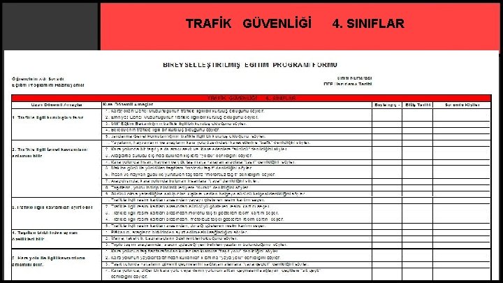 TRAFİK GÜVENLİĞİ 4. SINIFLAR 