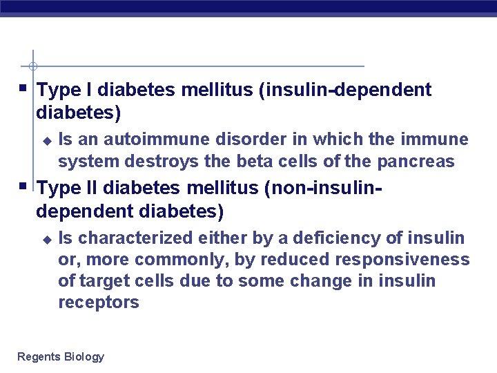 § Type I diabetes mellitus (insulin-dependent diabetes) u Is an autoimmune disorder in which