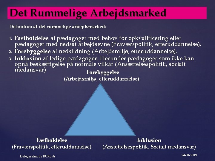 Det Rummelige Arbejdsmarked Definition af det rummelige arbejdsmarked: 1. 2. 3. Fastholdelse af pædagoger