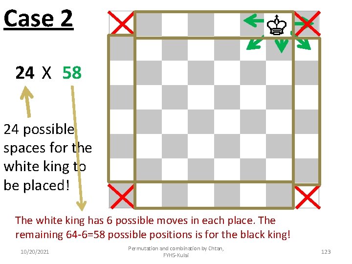 Case 2 24 X 58 24 possible spaces for the white king to be