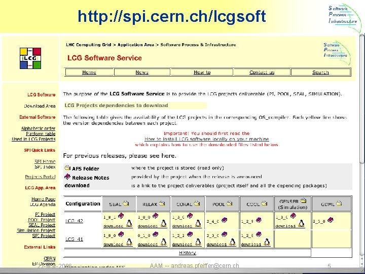 http: //spi. cern. ch/lcgsoft 22 -Mar-2006 AAM -- andreas. pfeiffer@cern. ch 5 