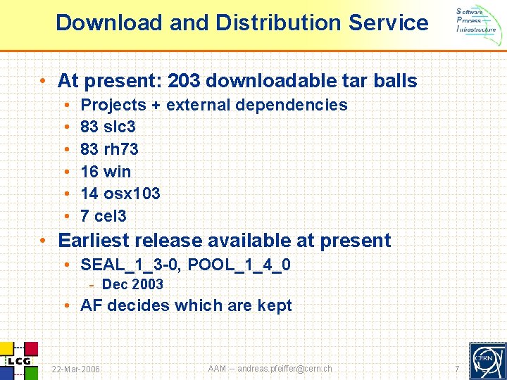 Download and Distribution Service • At present: 203 downloadable tar balls • • •