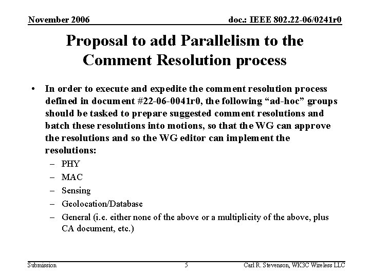 November 2006 doc. : IEEE 802. 22 -06/0241 r 0 Proposal to add Parallelism