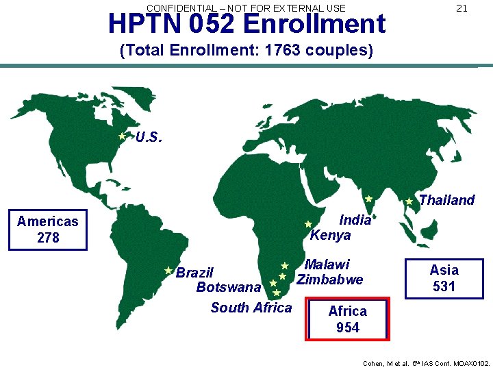 CONFIDENTIAL – NOT FOR EXTERNAL USE HPTN 052 Enrollment 21 (Total Enrollment: 1763 couples)