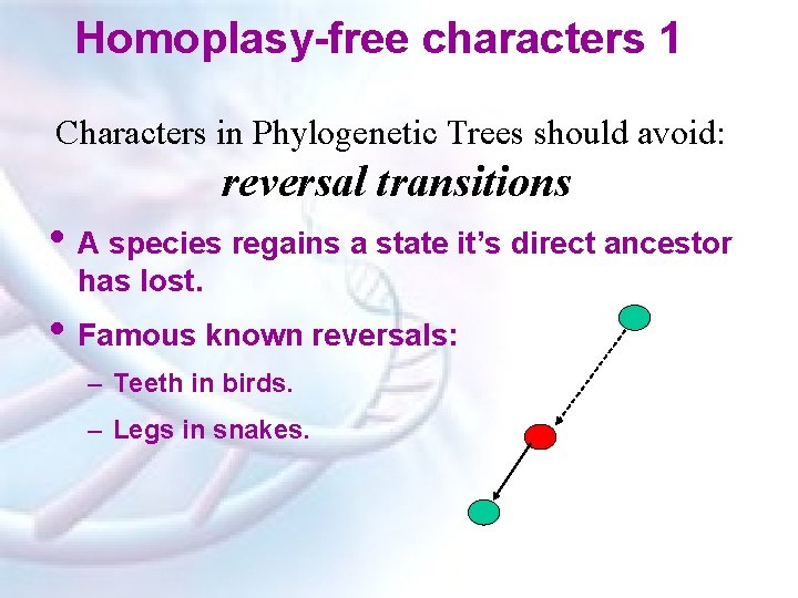 Homoplasy-free characters 1 Characters in Phylogenetic Trees should avoid: reversal transitions • A species