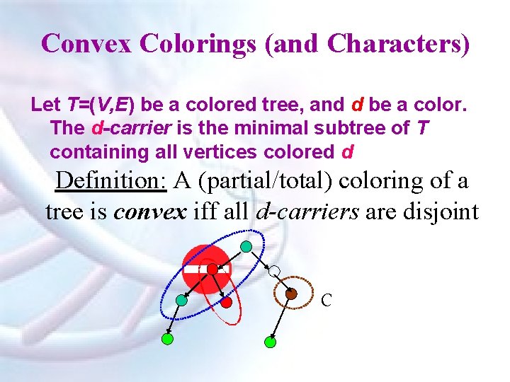 Convex Colorings (and Characters) Let T=(V, E) be a colored tree, and d be