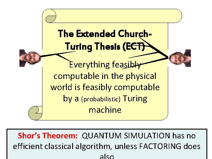The Extended Church. Turing Thesis (ECT) Everything feasibly computable in the physical world is