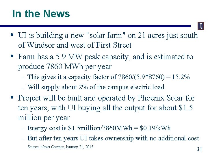 In the News • • UI is building a new "solar farm" on 21