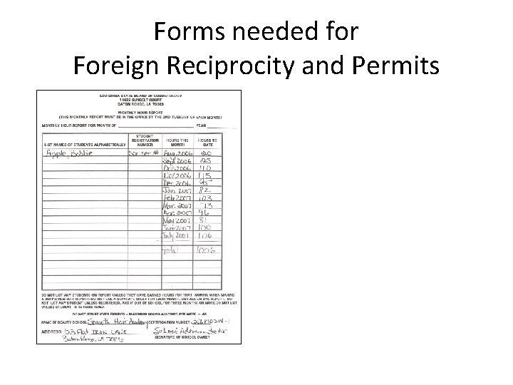 Forms needed for Foreign Reciprocity and Permits 