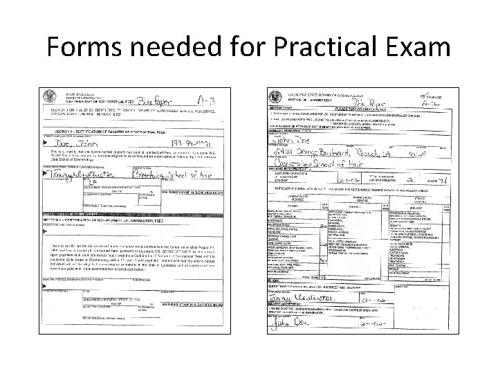Forms needed for Practical Exam 
