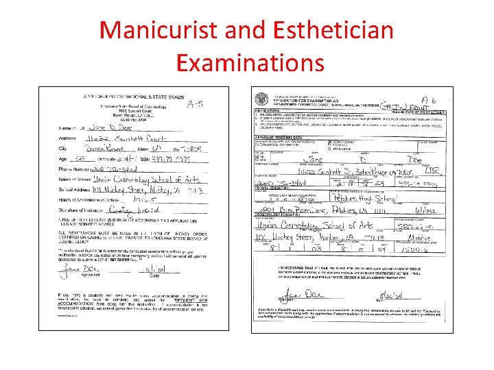 Manicurist and Esthetician Examinations 