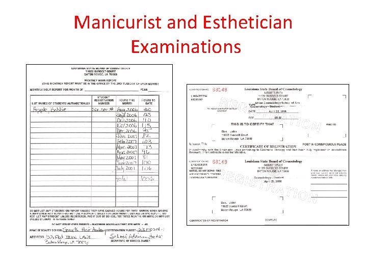 Manicurist and Esthetician Examinations 