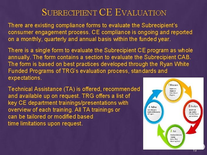 SUBRECIPIENT CE EVALUATION There are existing compliance forms to evaluate the Subrecipient’s consumer engagement