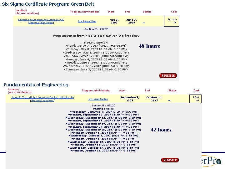 Six Sigma Certificate Program: Green Belt Location/ (Accommodations) Program Administrator College of Management, Atlanta,