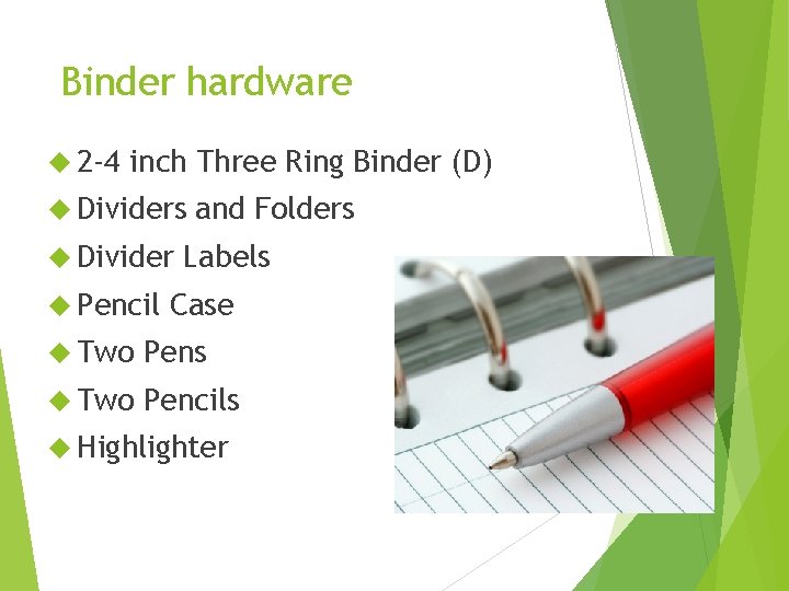 Binder hardware 2 -4 inch Three Ring Binder (D) Dividers Divider Pencil and Folders