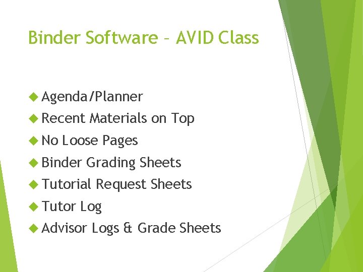Binder Software – AVID Class Agenda/Planner Recent No Materials on Top Loose Pages Binder