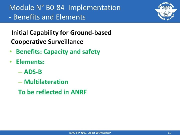 Module N° B 0 -84 Implementation - Benefits and Elements Initial Capability for Ground-based