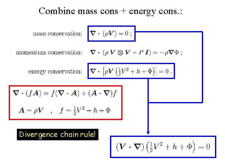 Combine mass cons + energy cons. : Divergence chain rule! 