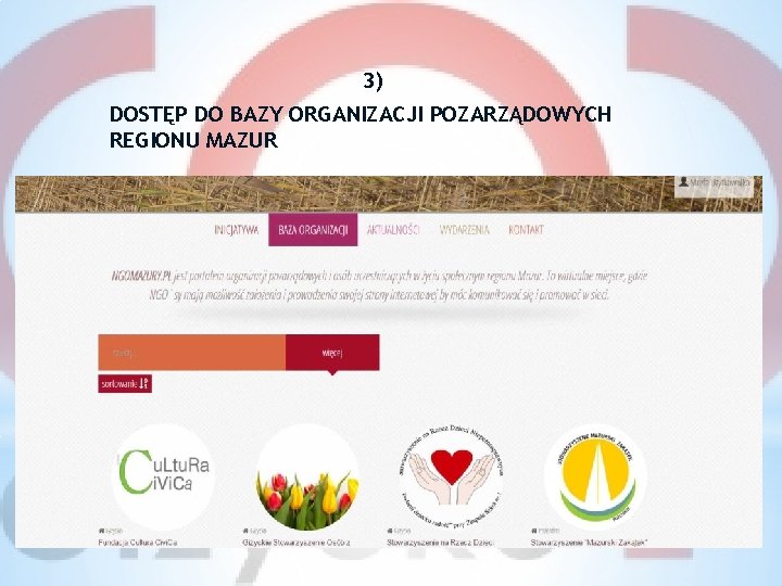 3) DOSTĘP DO BAZY ORGANIZACJI POZARZĄDOWYCH REGIONU MAZUR www. copgizycko. pl 
