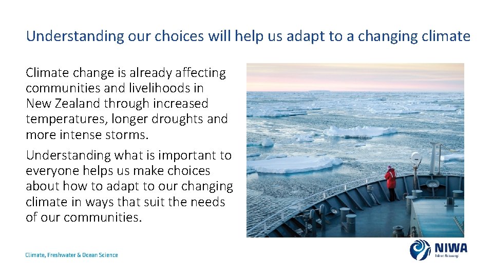 Understanding our choices will help us adapt to a changing climate Climate change is