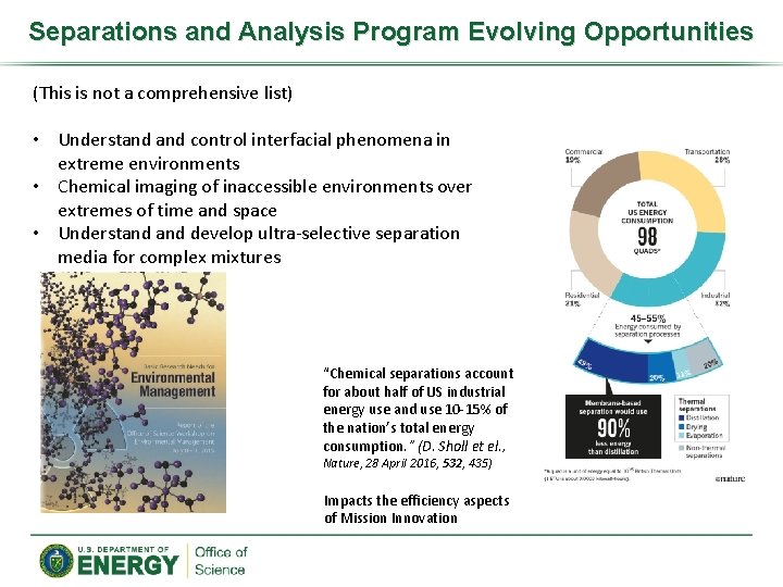 Separations and Analysis Program Evolving Opportunities (This is not a comprehensive list) • Understand