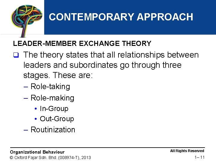 CONTEMPORARY APPROACH LEADER-MEMBER EXCHANGE THEORY q The theory states that all relationships between leaders