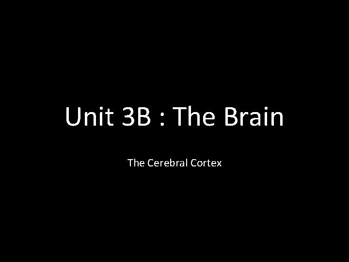 Unit 3 B : The Brain The Cerebral Cortex 