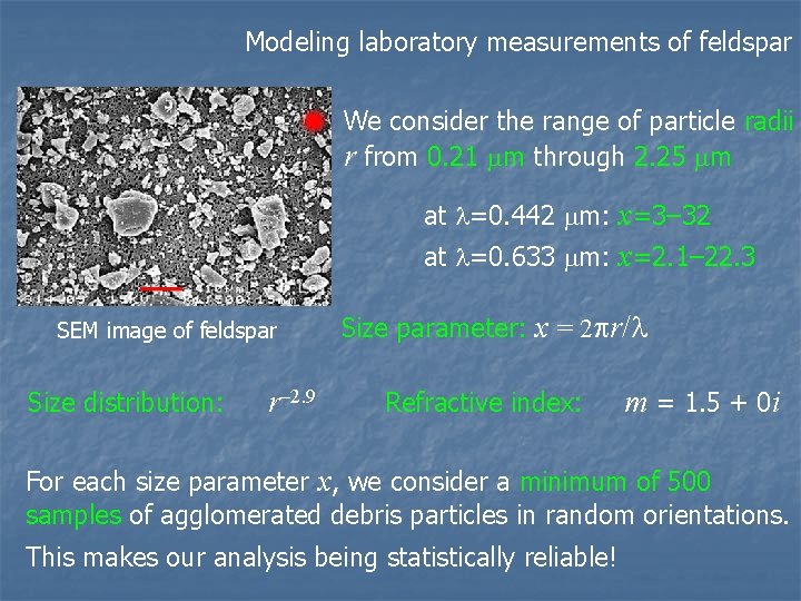 Modeling laboratory measurements of feldspar We consider the range of particle radii r from