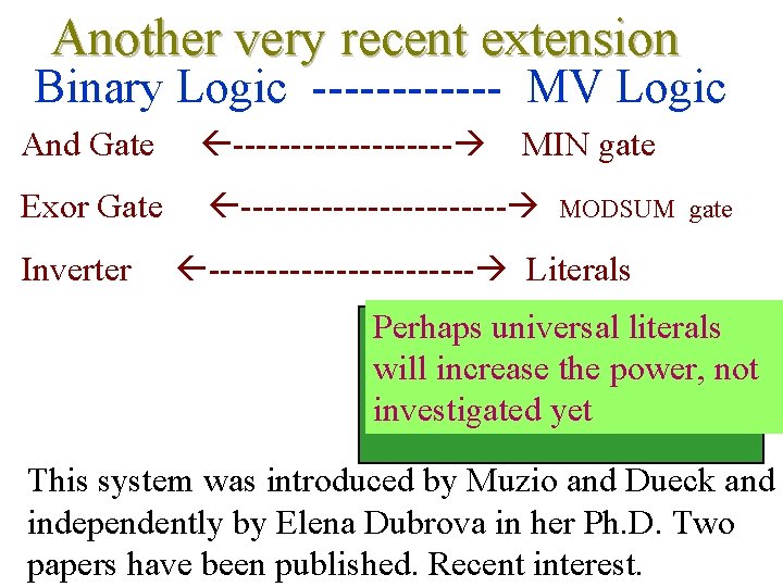 Another very recent extension Binary Logic ------ MV Logic And Gate ---------- Exor Gate