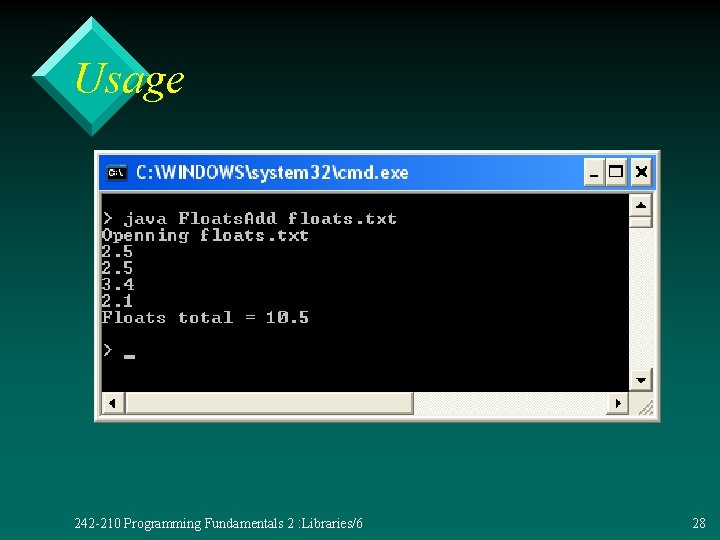 Usage 242 -210 Programming Fundamentals 2 : Libraries/6 28 