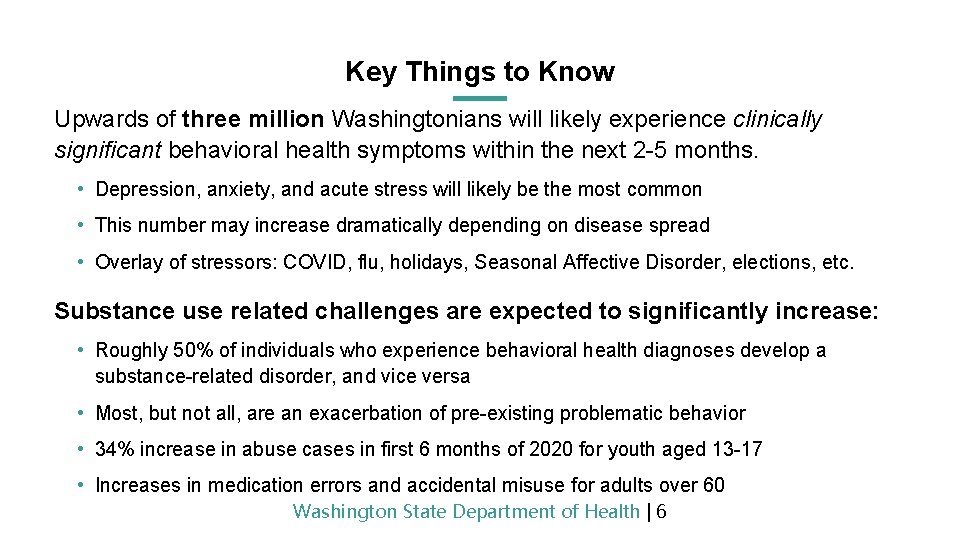 Key Things to Know Upwards of three million Washingtonians will likely experience clinically significant