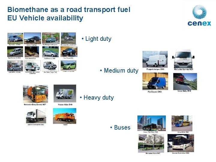 Biomethane as a road transport fuel EU Vehicle availability • Light duty • Medium