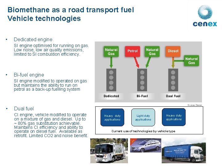 Biomethane as a road transport fuel Vehicle technologies • Dedicated engine SI engine optimised